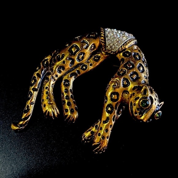 florenza Jewelry - Leopard Pin Brooch emerlad green eyes. Vintage